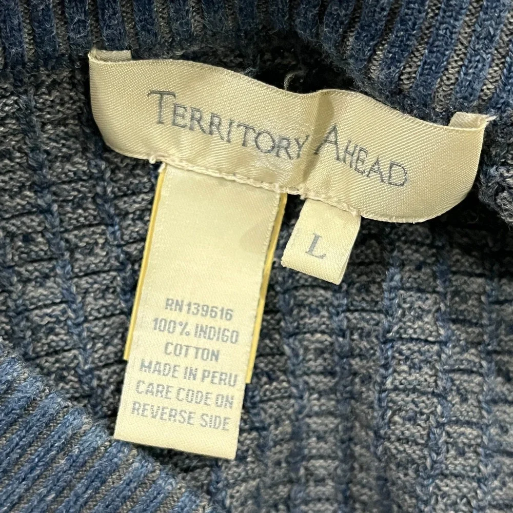 Territory Ahead Sweater Mens L Blue Waffle Knit Long Sleeve Crew Neck Pullover